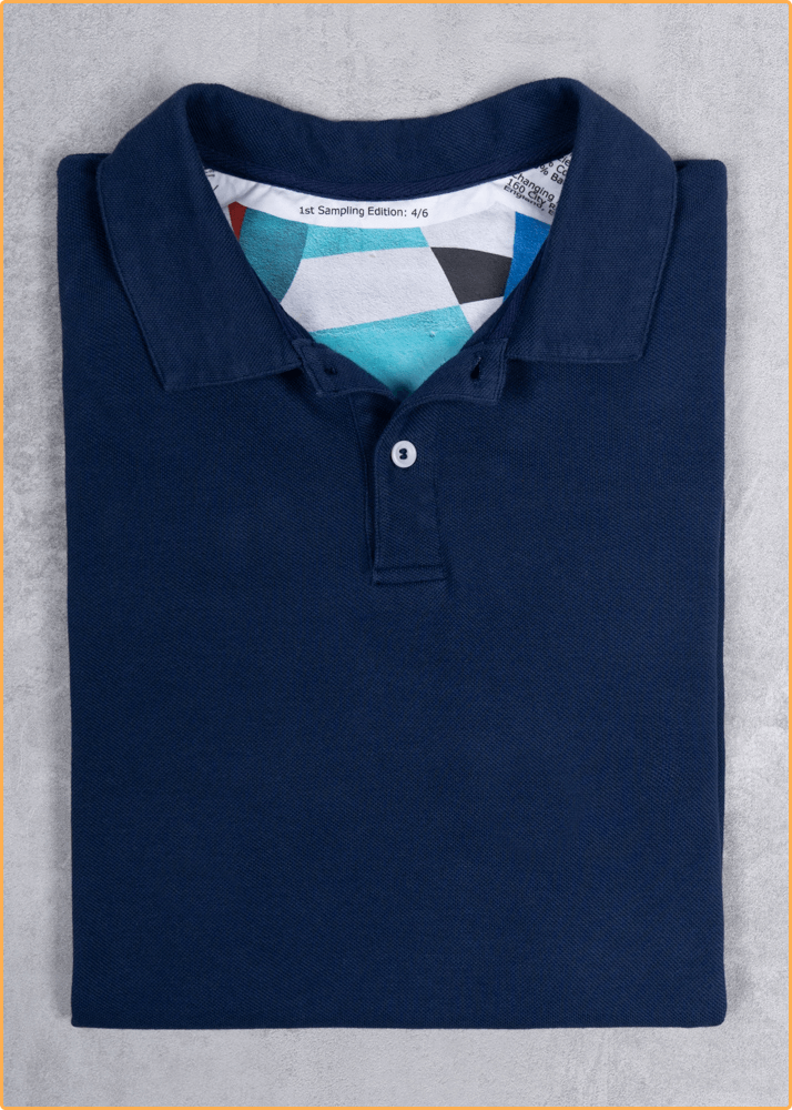 Folded clothing with checkered art in neck label